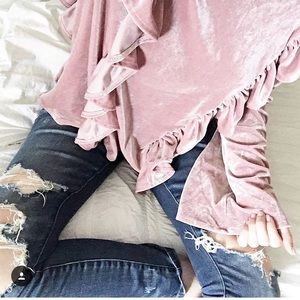Pink velvet ruffled top