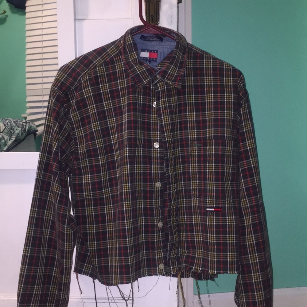 distressed cropped flannel