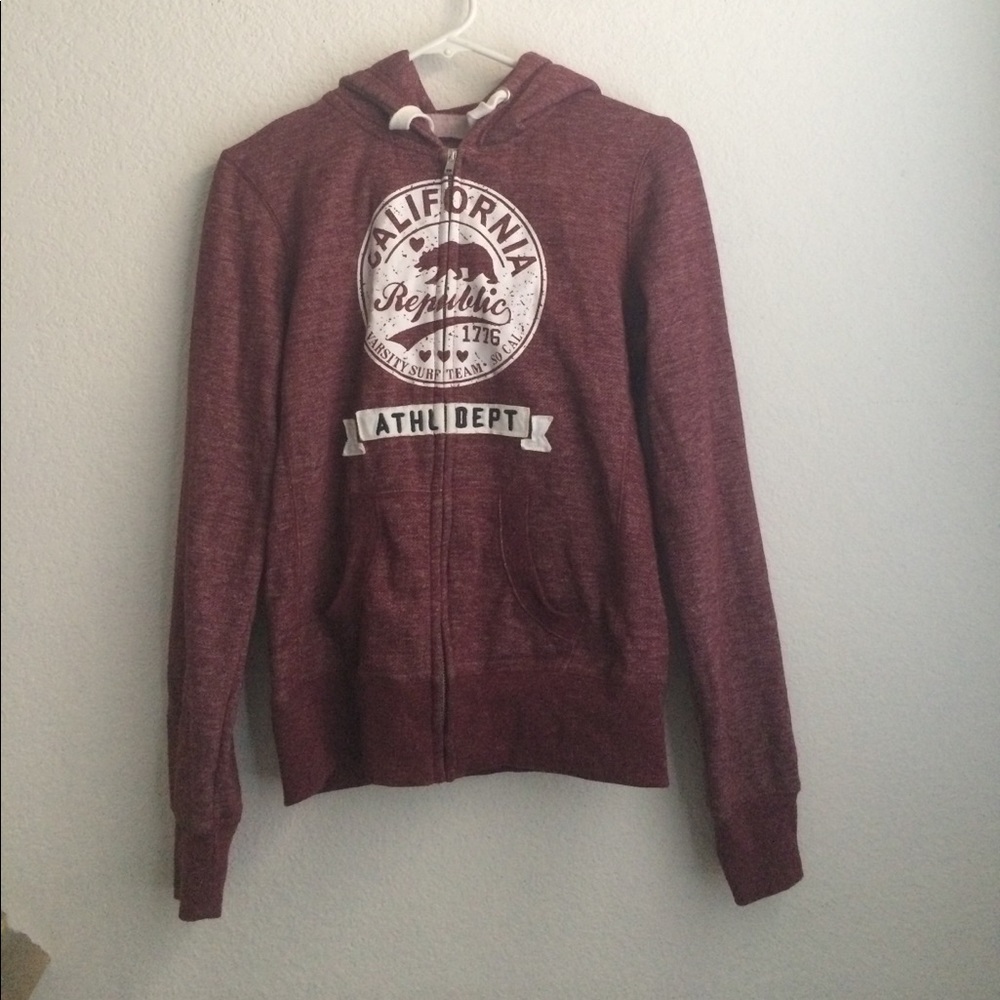 Burgundy red zip up "California Republic"