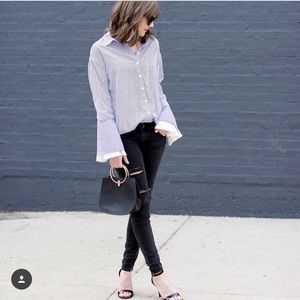 Bell sleeve pinstriped blouse