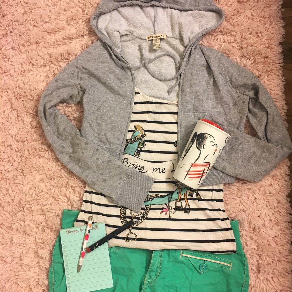 ✨ F21 Grey Zip Cropped Hoodie w/ Metallic Stars✨