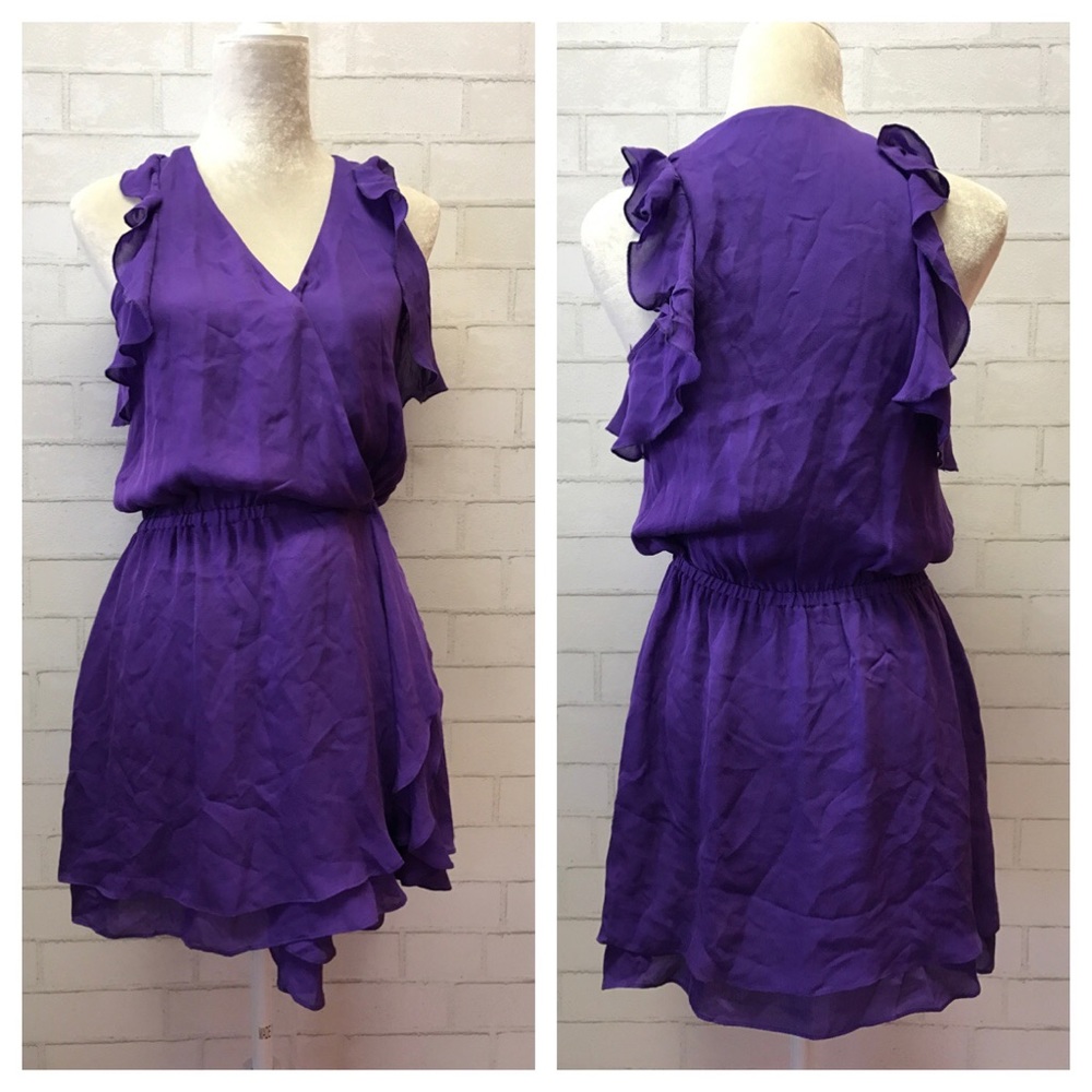 ❌SOLD!❌Parker / purple Ruffle silk wrap dress - Picture 1 of 4