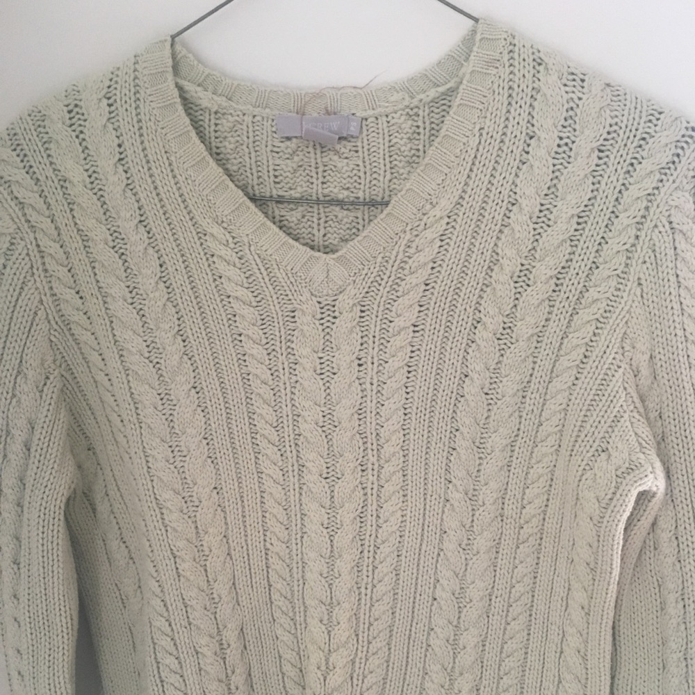 J Crew tan wide ribbed v neck sweater petite small