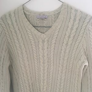 J Crew tan wide ribbed v neck sweater petite small