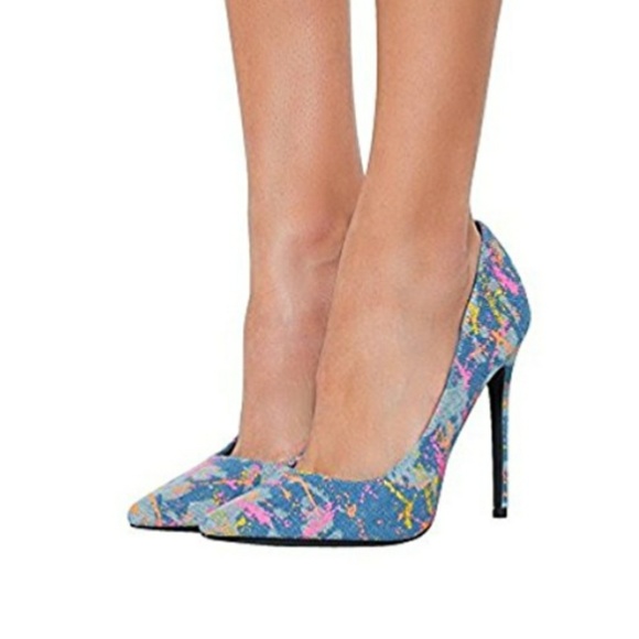 FIRM Price‼️Light Denim Graffiti Painted Neon Heel - Picture 2 of 4