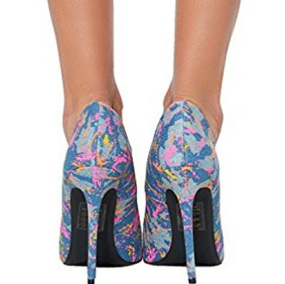 FIRM Price‼️Light Denim Graffiti Painted Neon Heel - Picture 3 of 4