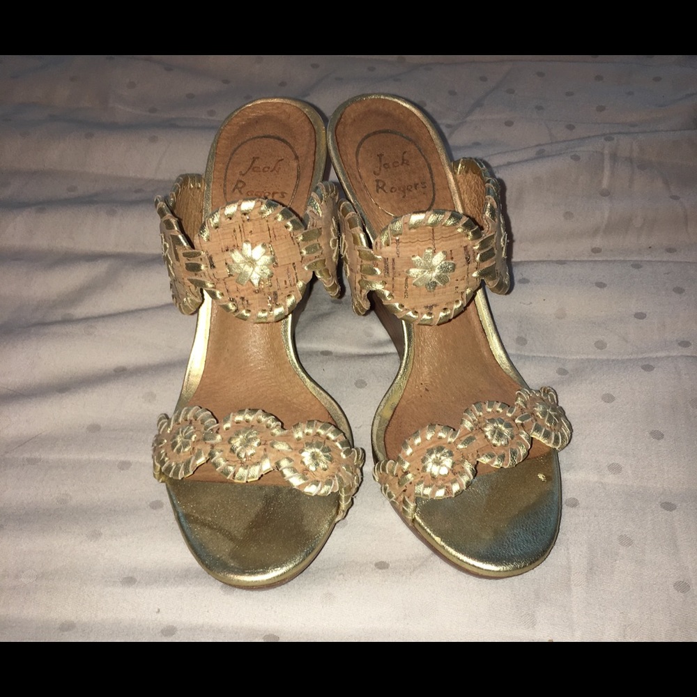Jack rogers gold & cork size 7 Luccia wedge sandal