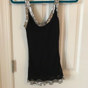 Bloomingdales Aqua Black Sequin Tank