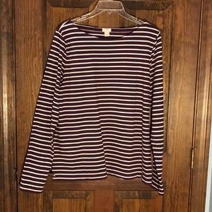 J.Crew Maroon & White Striped Long Sleeve T-Shirt