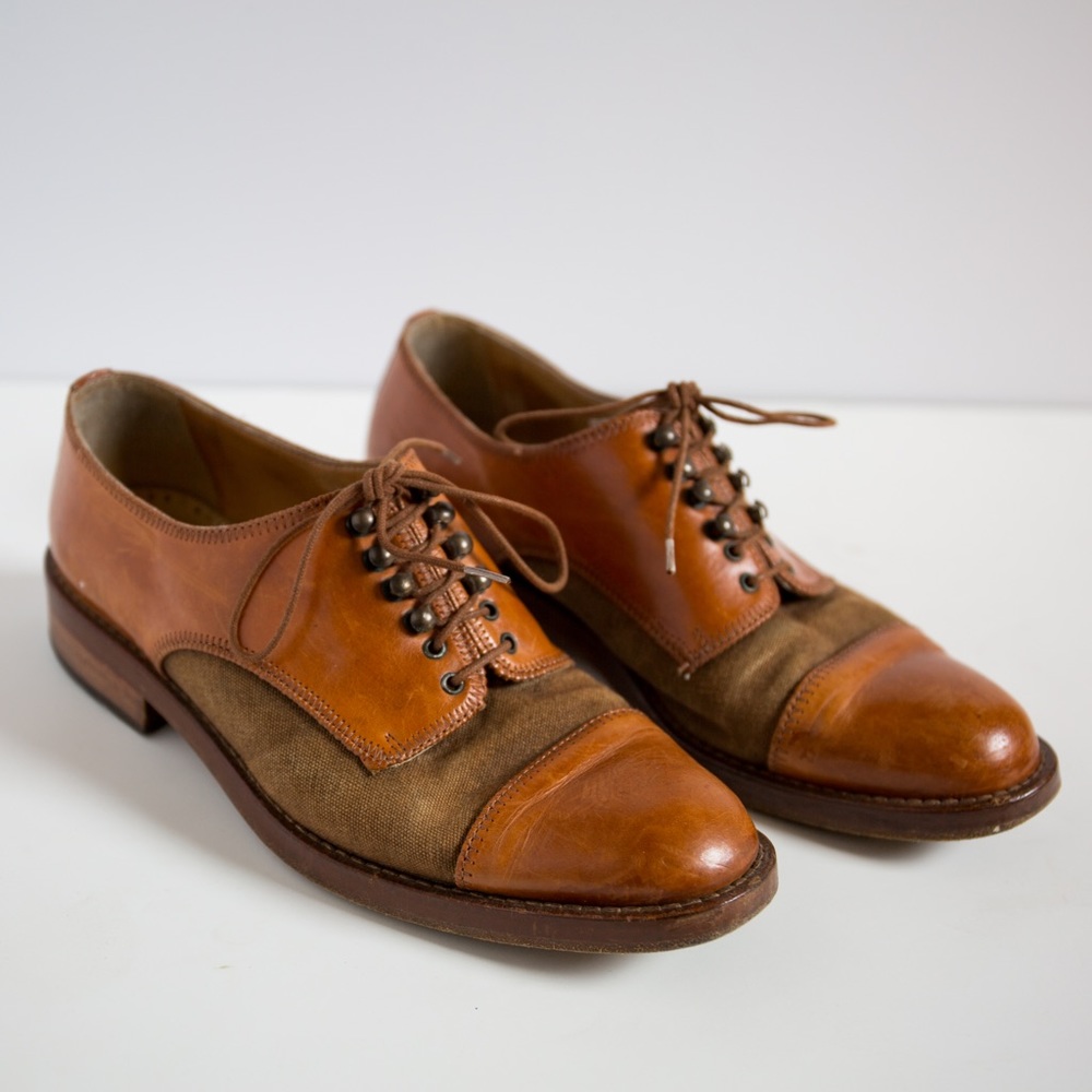 ❌SOLD❌ Vintage Brown Leather & Canvas Oxfords