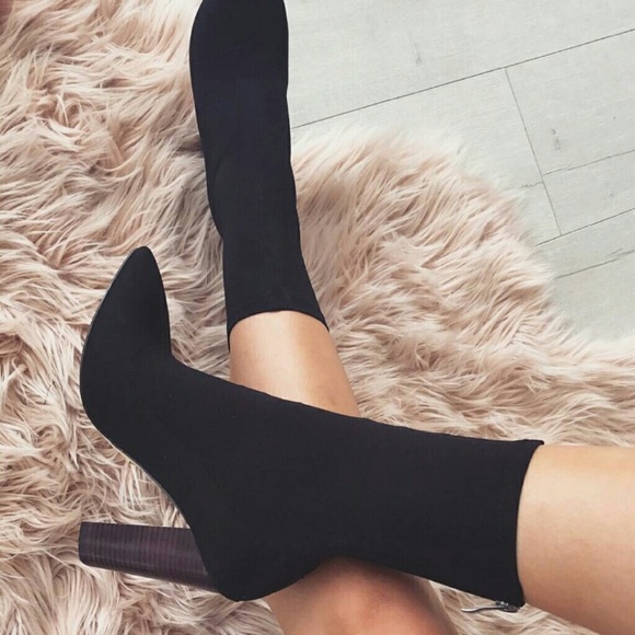 Cape Robbin Shoes - Black Sock Boots w/ Wood Block Heel