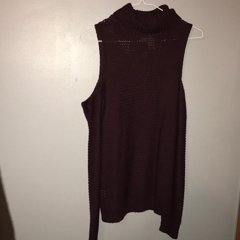 Deep plum colored cold shoulder sweater!
