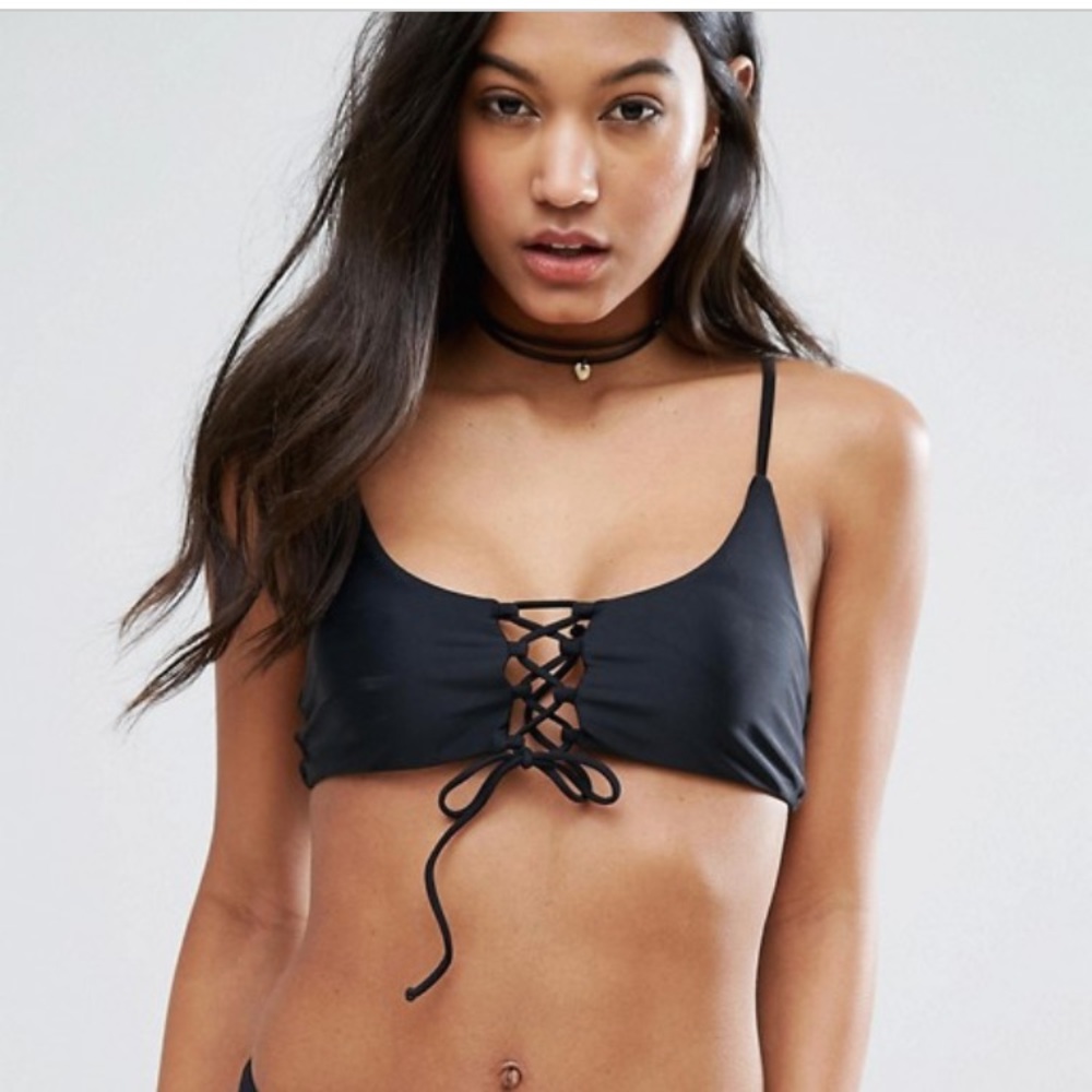 ASOS Black Lace Up Bikini Top by South Beach