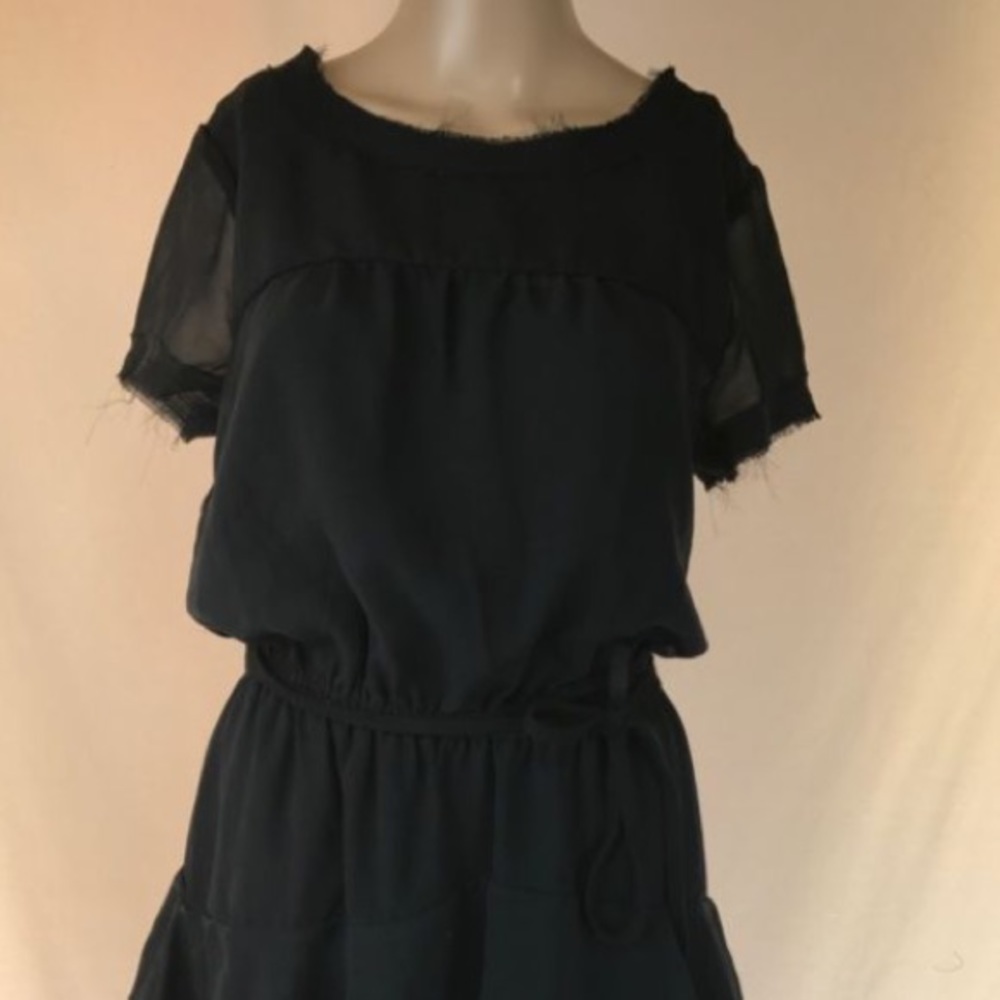 Black scoop neck sheer ruffle dress