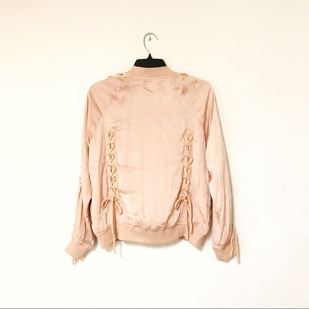 LAST! Satin smooth comfy Laced tie bomber jacket - Picture 2 of 7