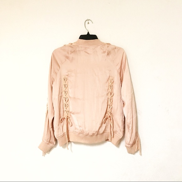 LAST! Satin smooth comfy Laced tie bomber jacket - Picture 2 of 7