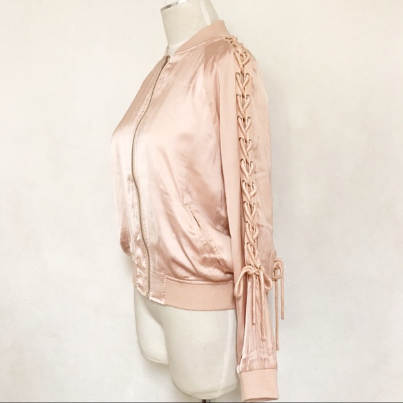 LAST! Satin smooth comfy Laced tie bomber jacket - Picture 5 of 7