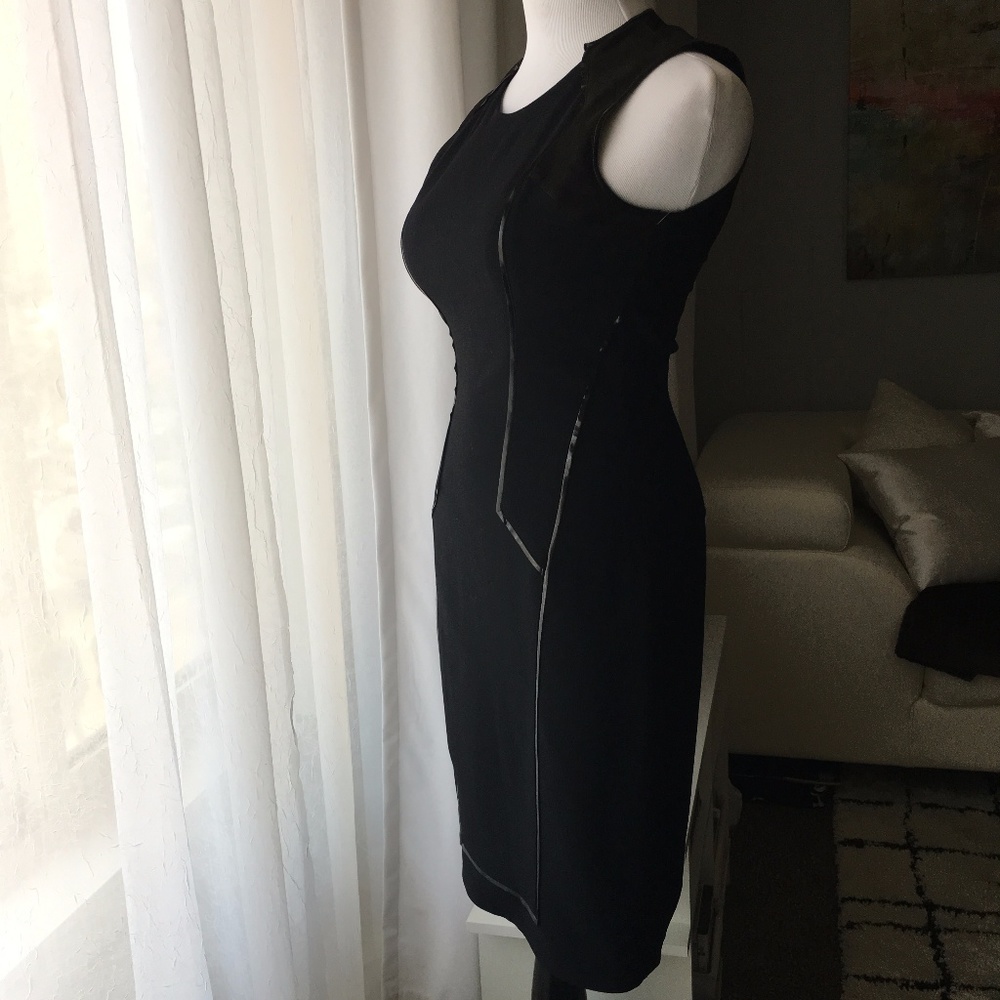 Helmut Lang Suede Panel Patent Piping Twill Dress