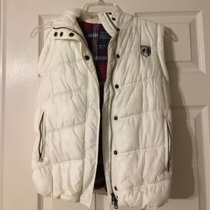 AE White Puffer Vest with Faux Fur Hood