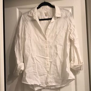 Jcrew White Linen Boyfriend Button up