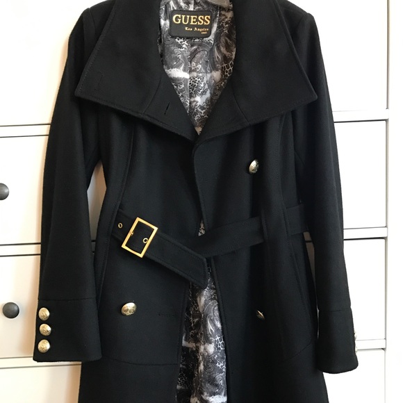 guess black peacoat