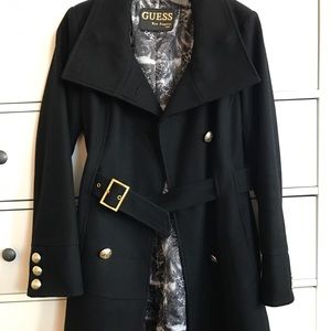 Guess black ruffle peacoat size small