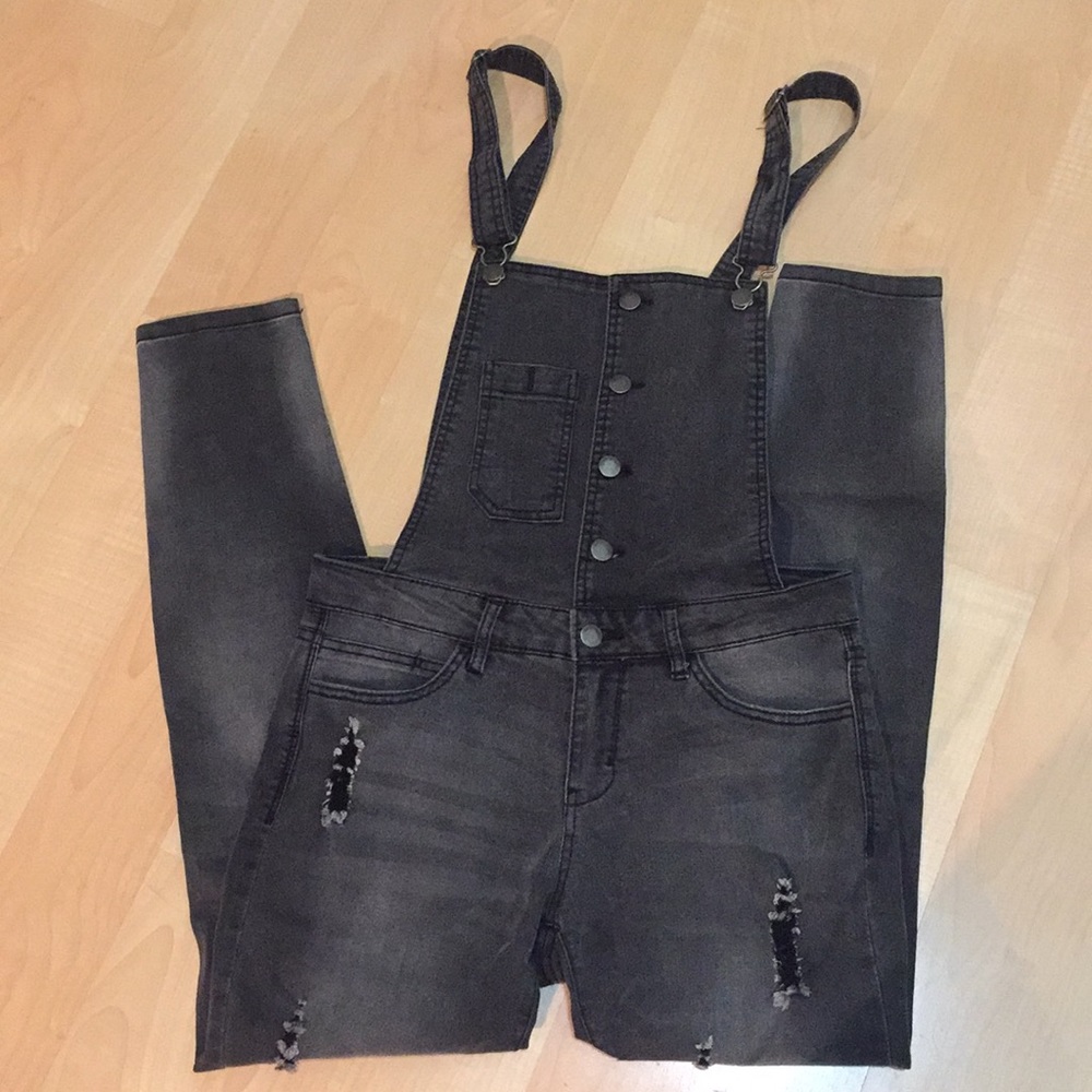 Black skinny overalls