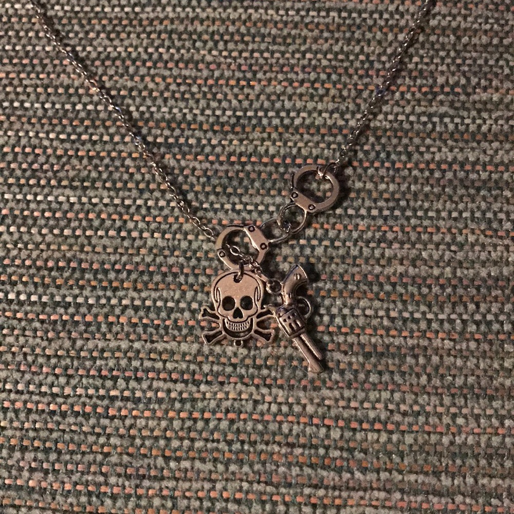 Handcuffs Gun Skull & X-Bones Necklace