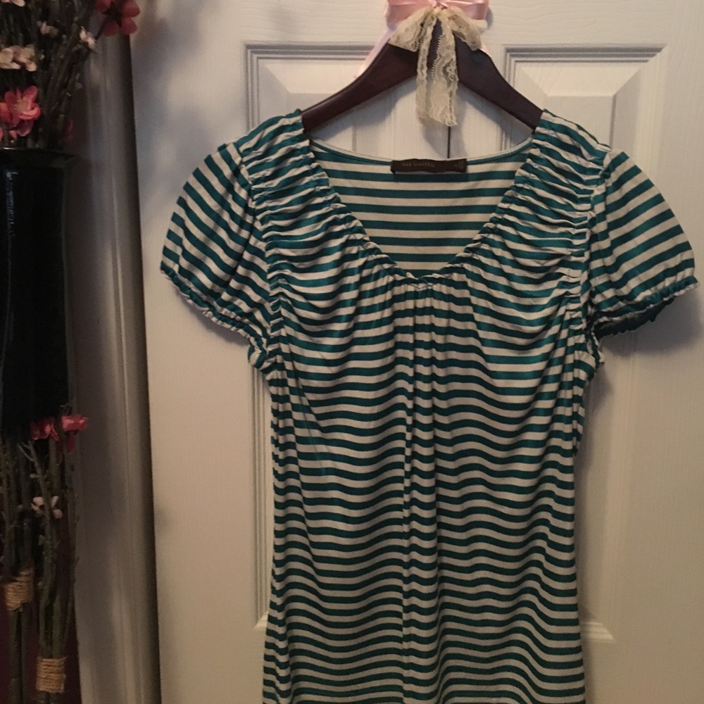 Limited: turquoise and cream stripe blouse