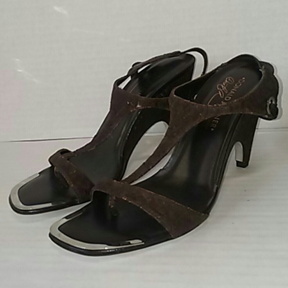Donald J Pliner Womens Next Metallic Silver Leather 3.5 Heels Open-Toe Sandals Size 9 M