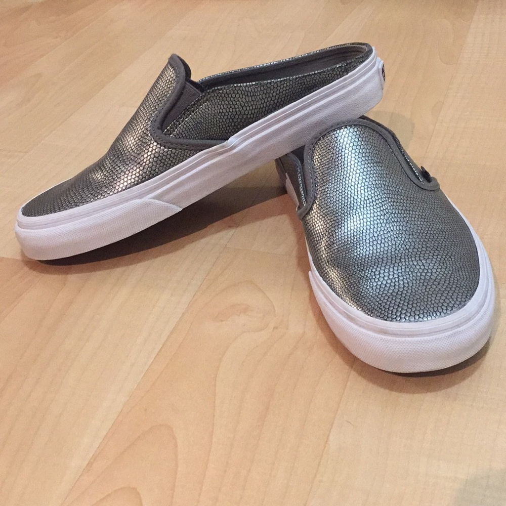 Vans silver metallic slip on