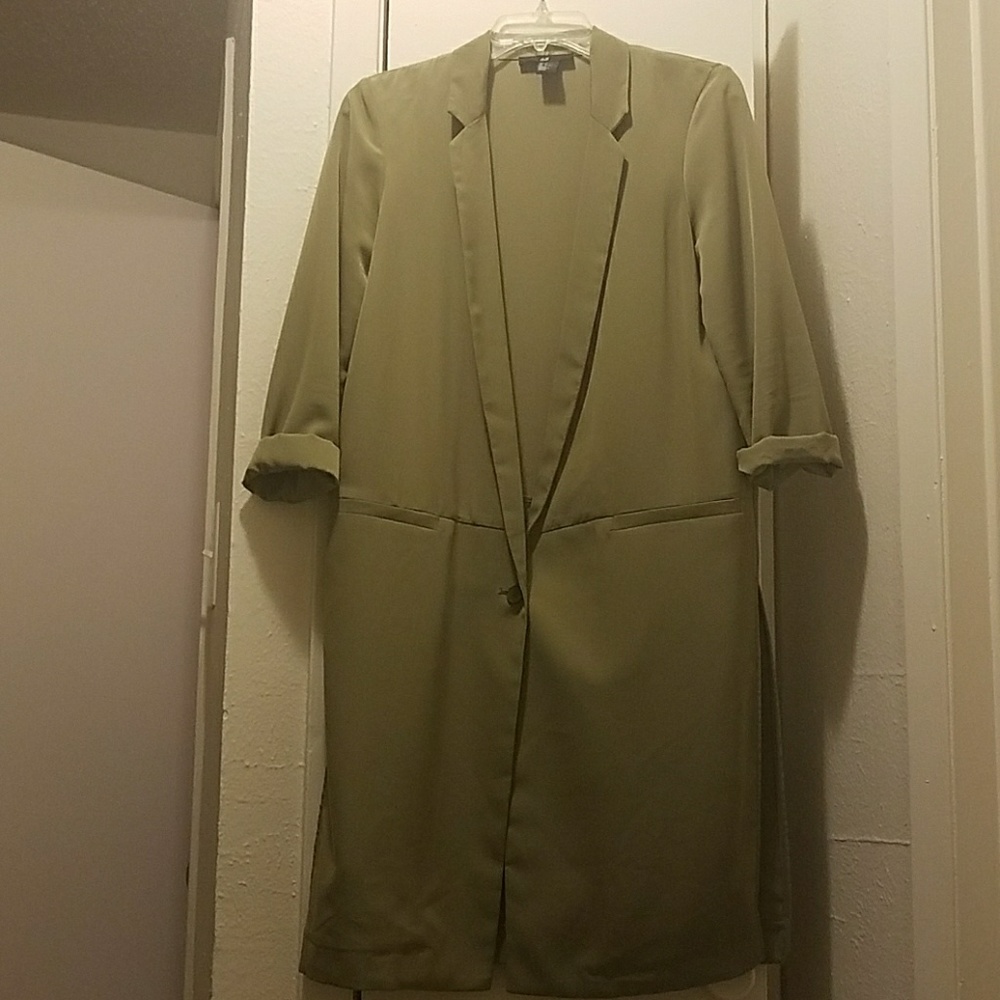 Olive green long blazer jacket