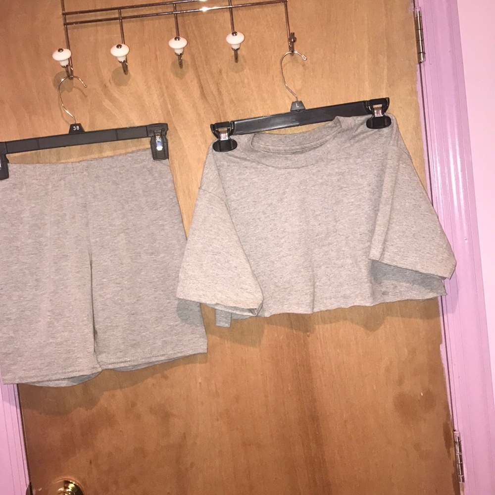 GREY BIKER SHORT SET