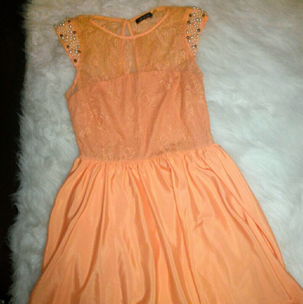 Do & Be Peach colored with pearl cap sleeves dress