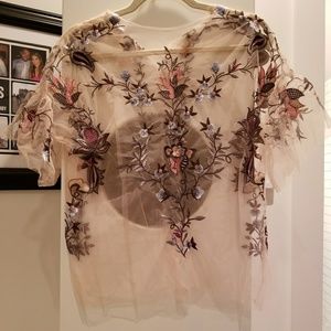 Zara lace embroidered pink sheer top