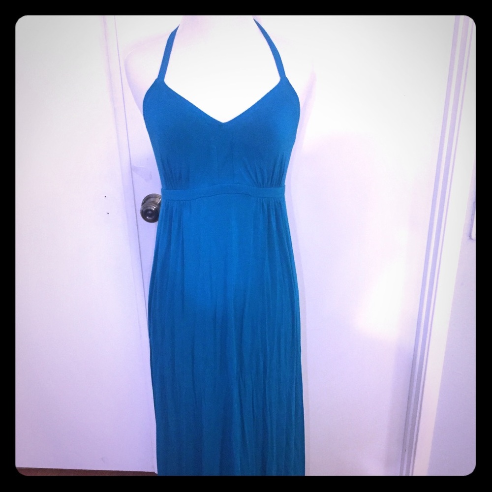 Teal halter maxi dress