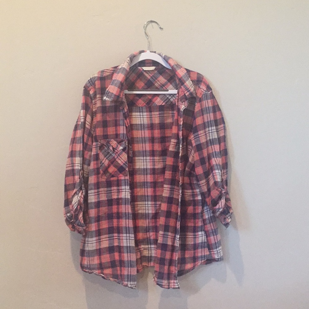 Light plaid button up top
