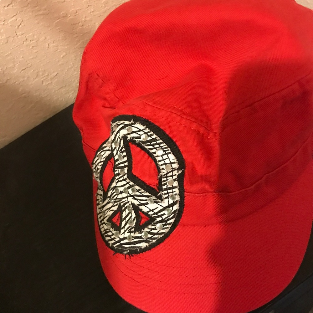 Red peace sign hat