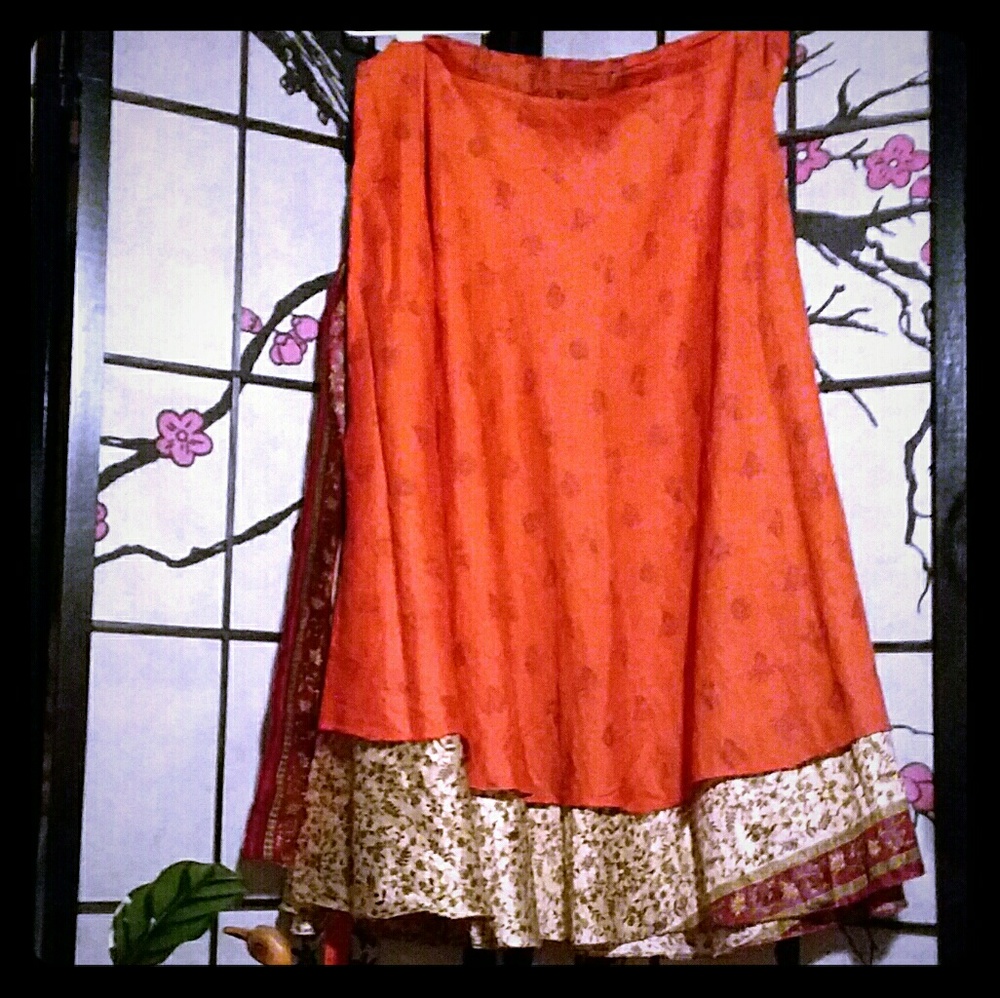 Orange + Cream Reversible Sari Wrap Skirt