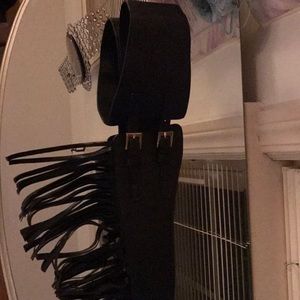 Black Faux Leather Fringe Belt