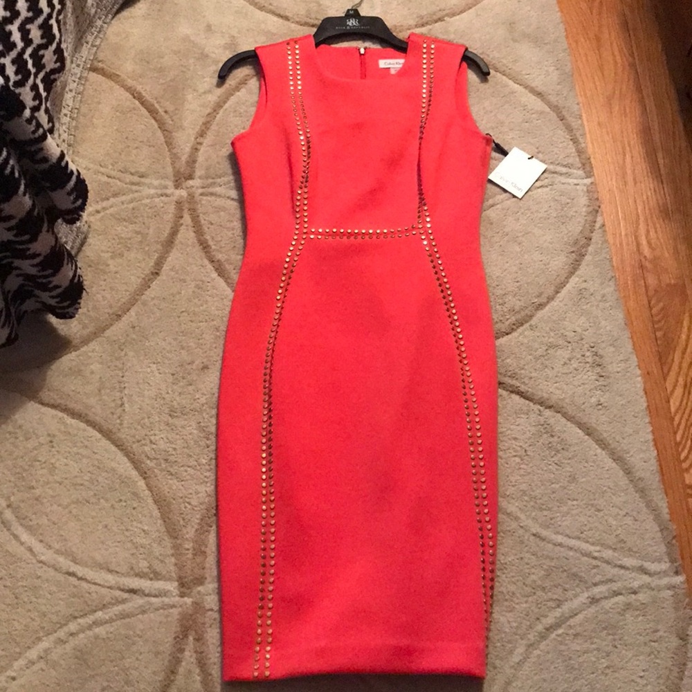 Calvin Klein hot pink NeW size 4 gold studs