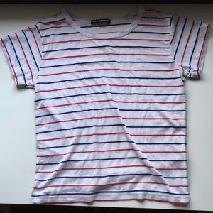 Red and navy striped white Brandy Melville tee