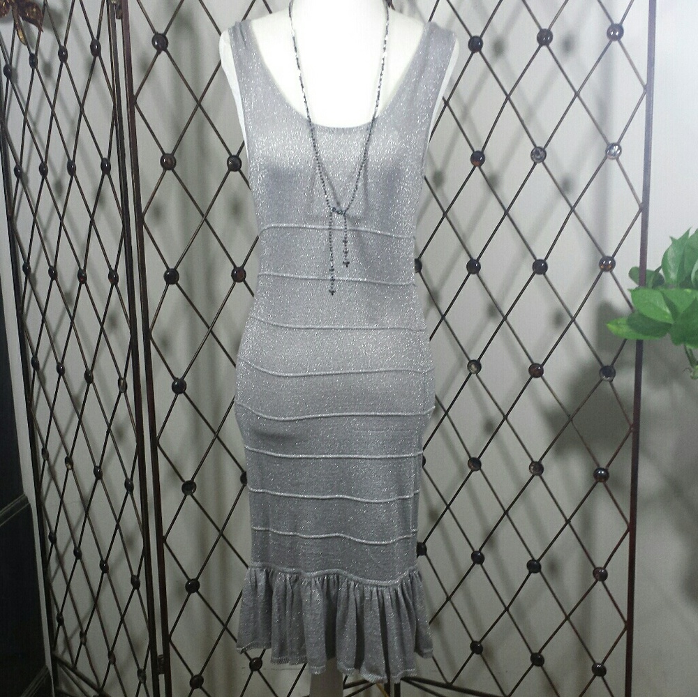 NWT Say What? Sparkly Silver Knit Dress