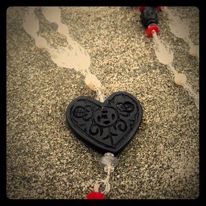 Black heart, crystal, pearl, tassel, necklace 🖤