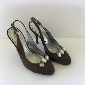 🛍 Bcbgirls brown open back heels size 7