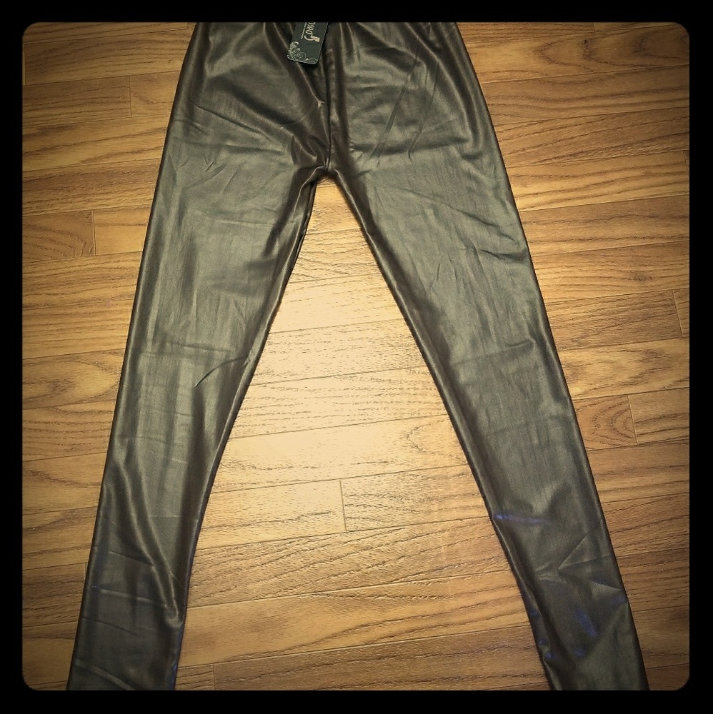 Brown Metallic Shiny Wet Look Leggings