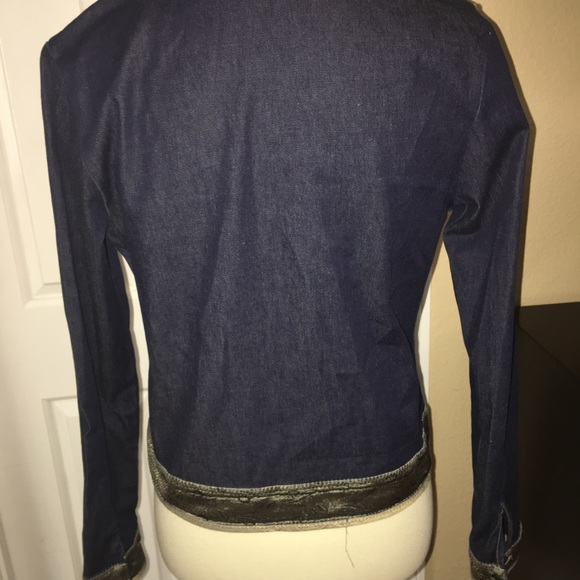 HARLOW DENIM JACKET WITH BROCADE TRIM - Picture 3 of 5