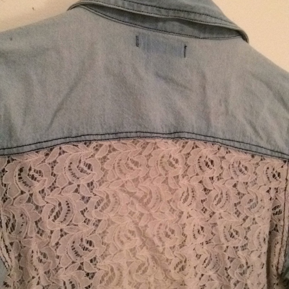 Light denim and lace button up