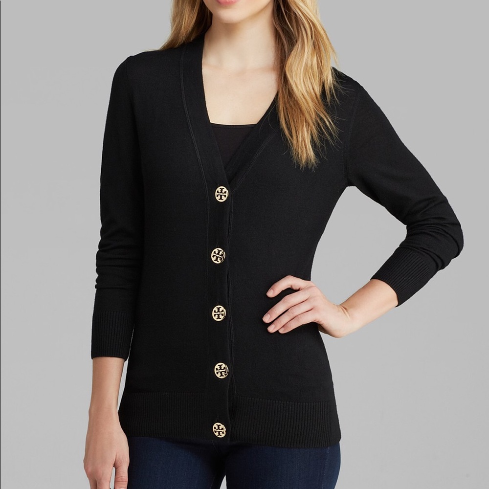 Tory Burch wool cardigan with gold logo buttons