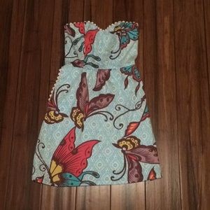 Judith March-Blue butterfly print dress.